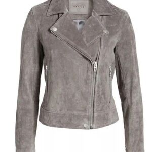 Elegant Women's Gray Suede Leather Jacket